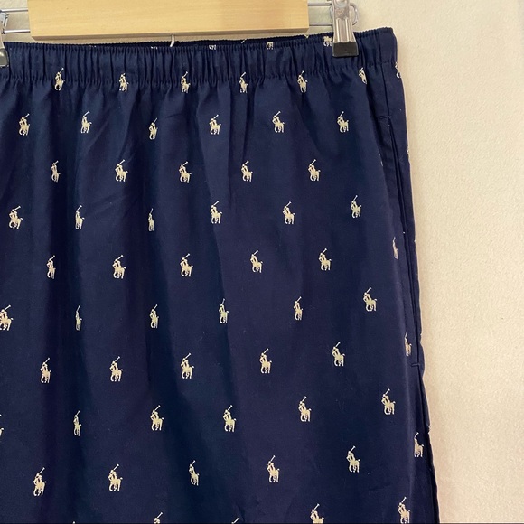 NWT Polo Ralph Lauren 5XT TALL navy blue cream logo print cotton pajama pants - Picture 4 of 7